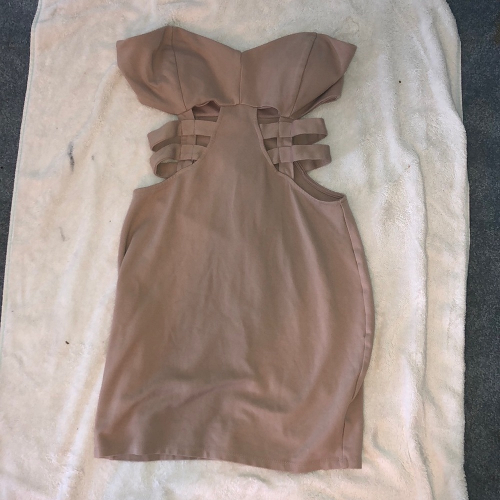 Tan Cocktail Cutout Dress